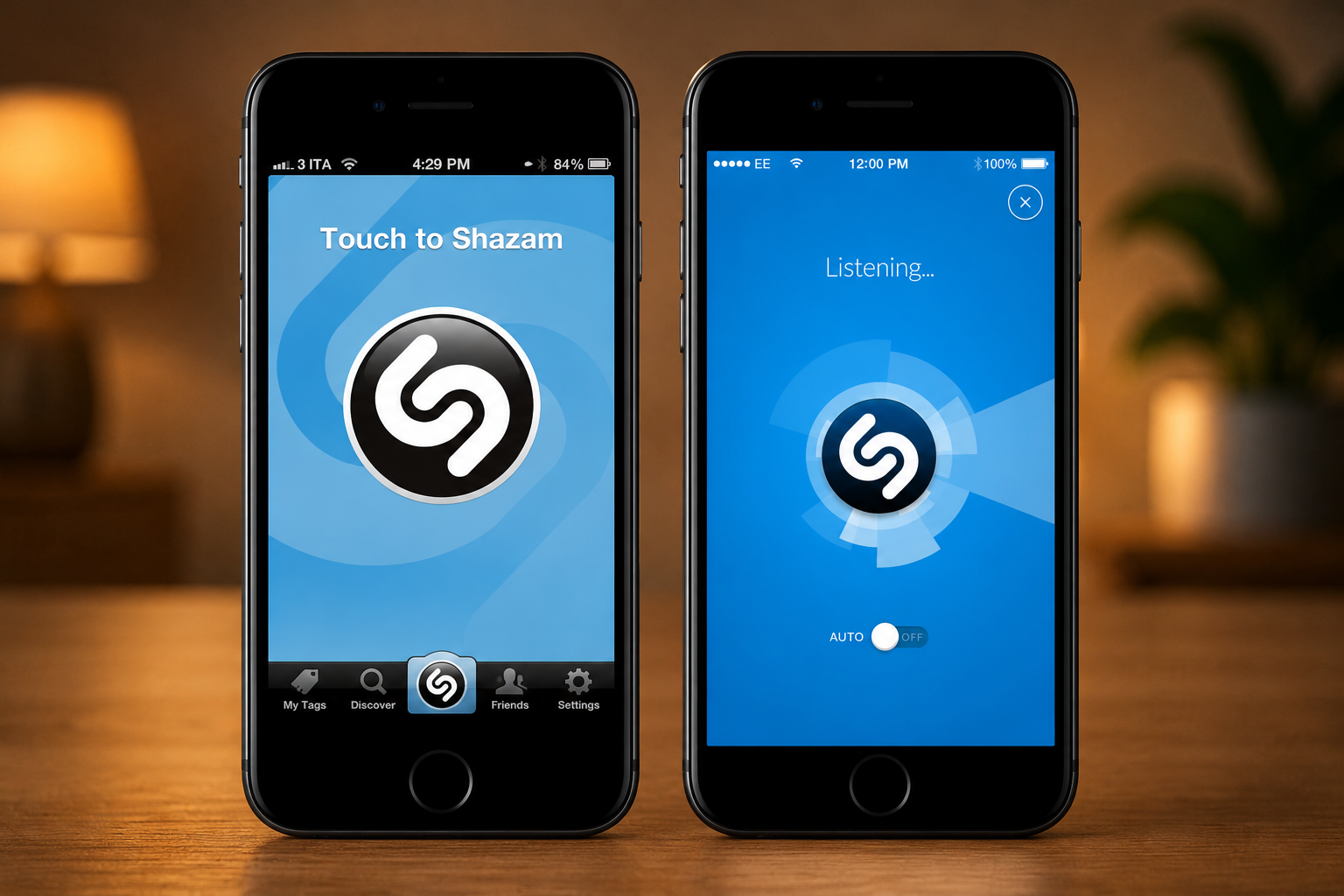 Side-by-side comparison of the original Shazam app and the refreshed listening screen