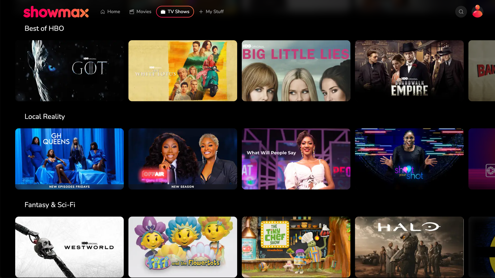 Showmax catalogue in the African market