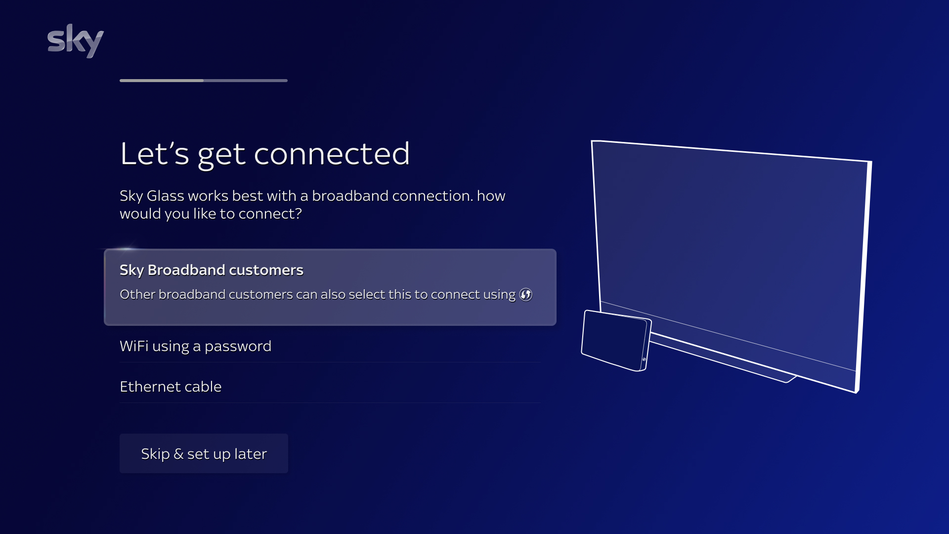 Sky Glass on-TV setup, step two