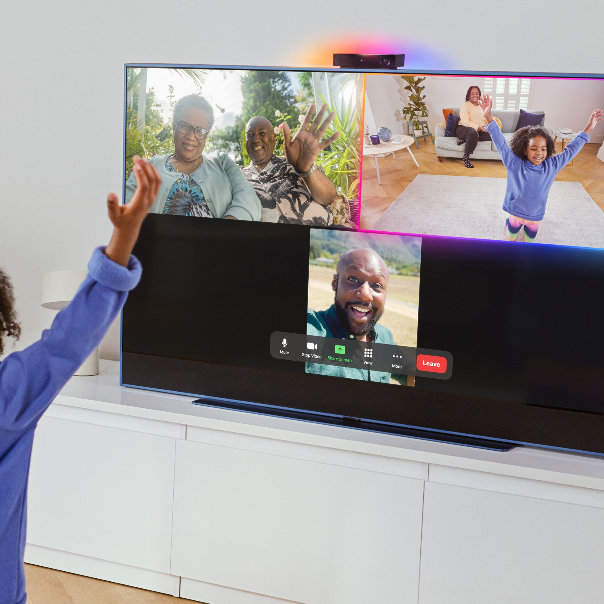 Sky Live, the camera that sits on top of Sky Glass, bringing the household into the same room across distance
