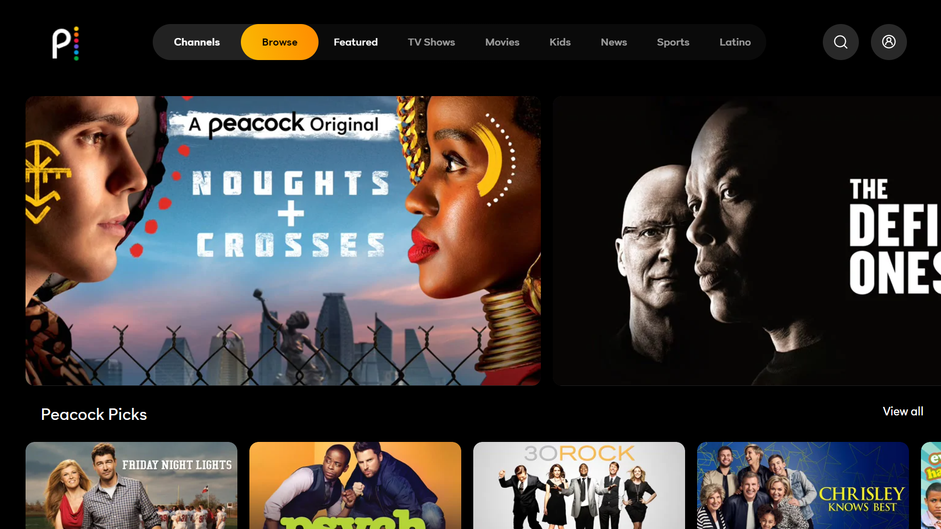 Peacock browse view in the United States market